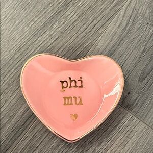 Heart-Shaped Pink Phi Mu Ceramic Trinket Dish